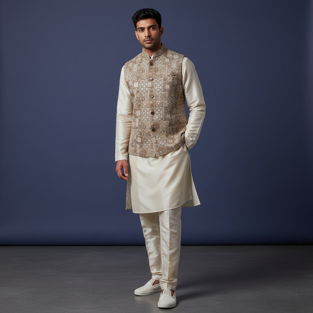 Woven Jacquard Kurta Set 3 Piece