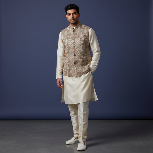 Woven Jacquard Kurta Set 3 Piece