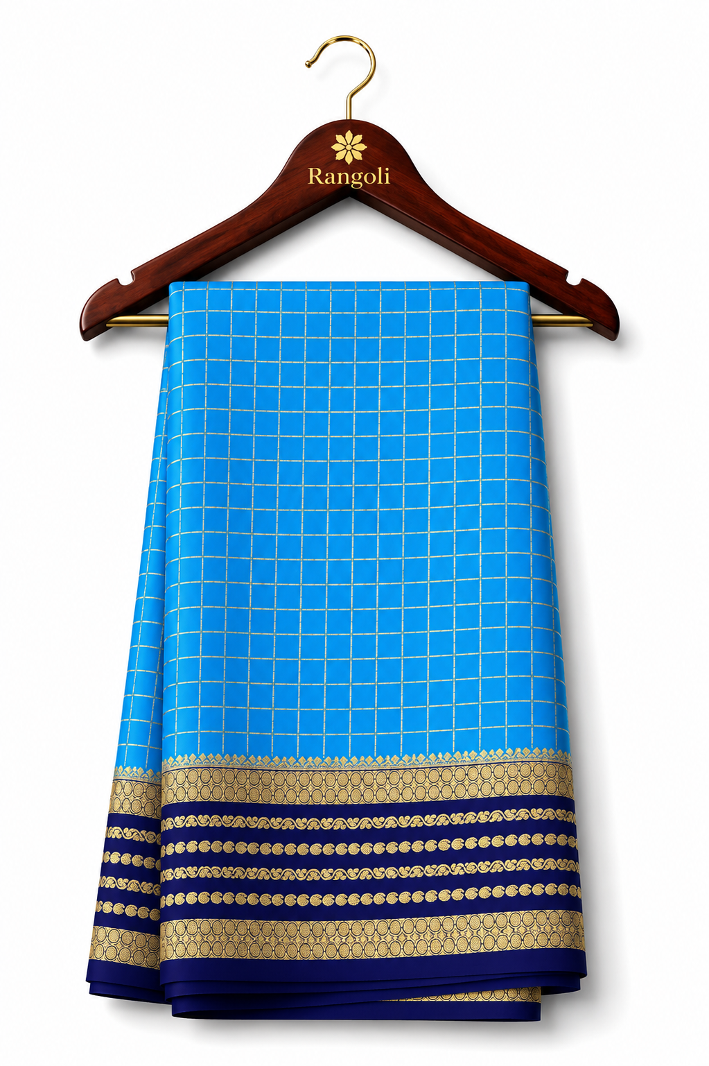 Mysore Pure Silk Checks Bentex Butta Saree - Sky Blue (120gsm)