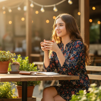 Cotton Tunic V-neck Button Placket