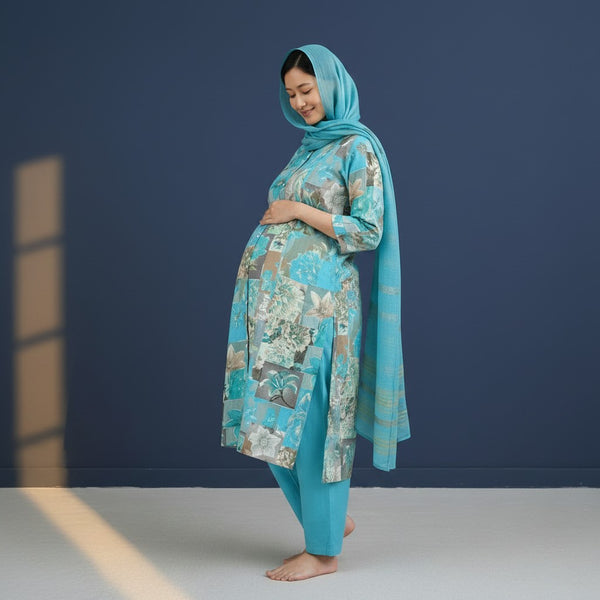 Floral Patchwork Kurta with Pants and Dupatta