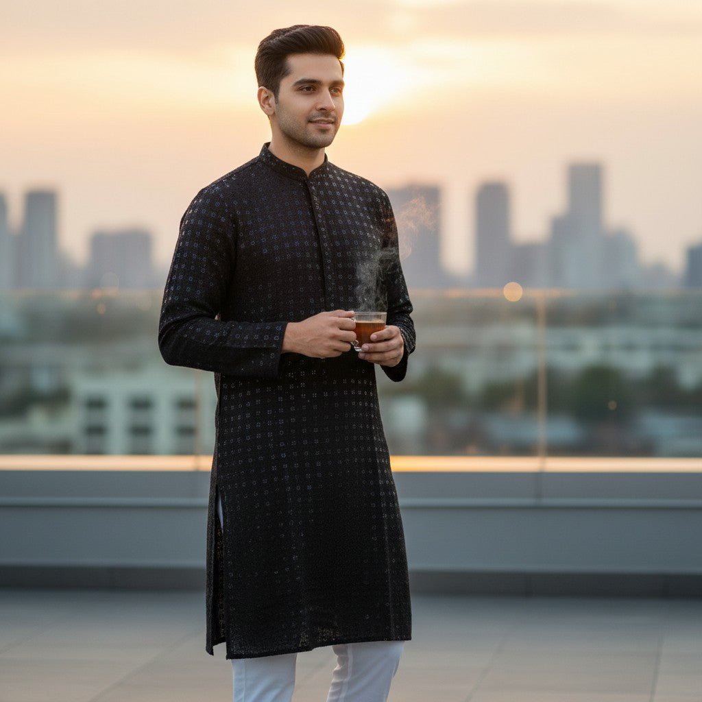 Chikankari Embroidered Sequinned Kurta Set