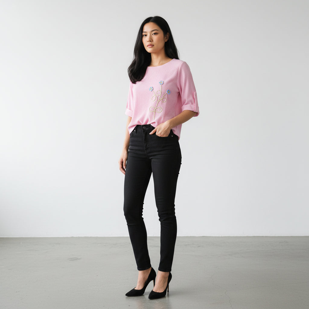 Cotton Dubble Gauze Embroidered Top