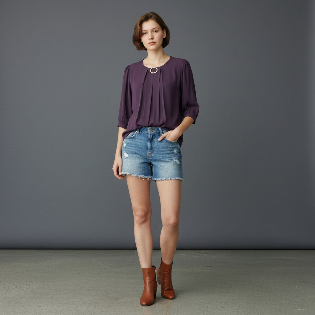 Deep Purple Tunic with Puffed Sleeves
