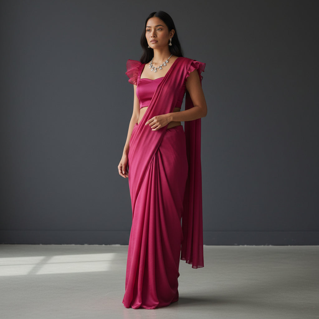 Soft Satin Organza Ruffle Sleeve Blouse