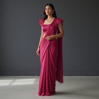 Soft Satin Organza Ruffle Sleeve Blouse