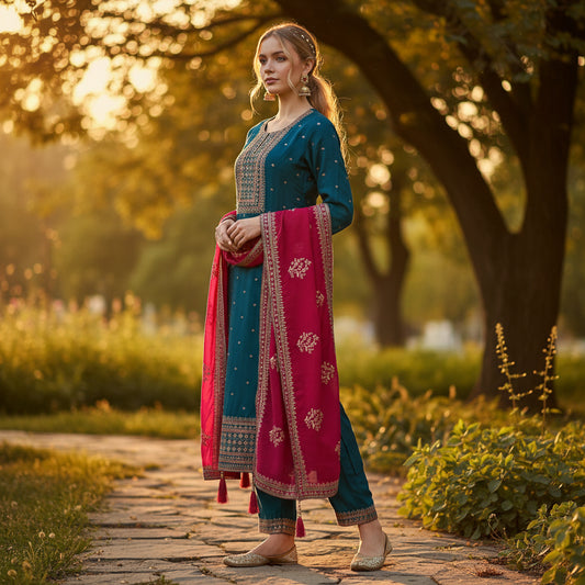 Silk-blend Kurta Set for Elegant Wear