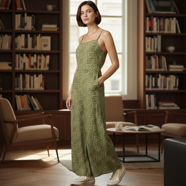 Sleeveless Spaghetti Strap Jumpsuit with Geometric Block Print