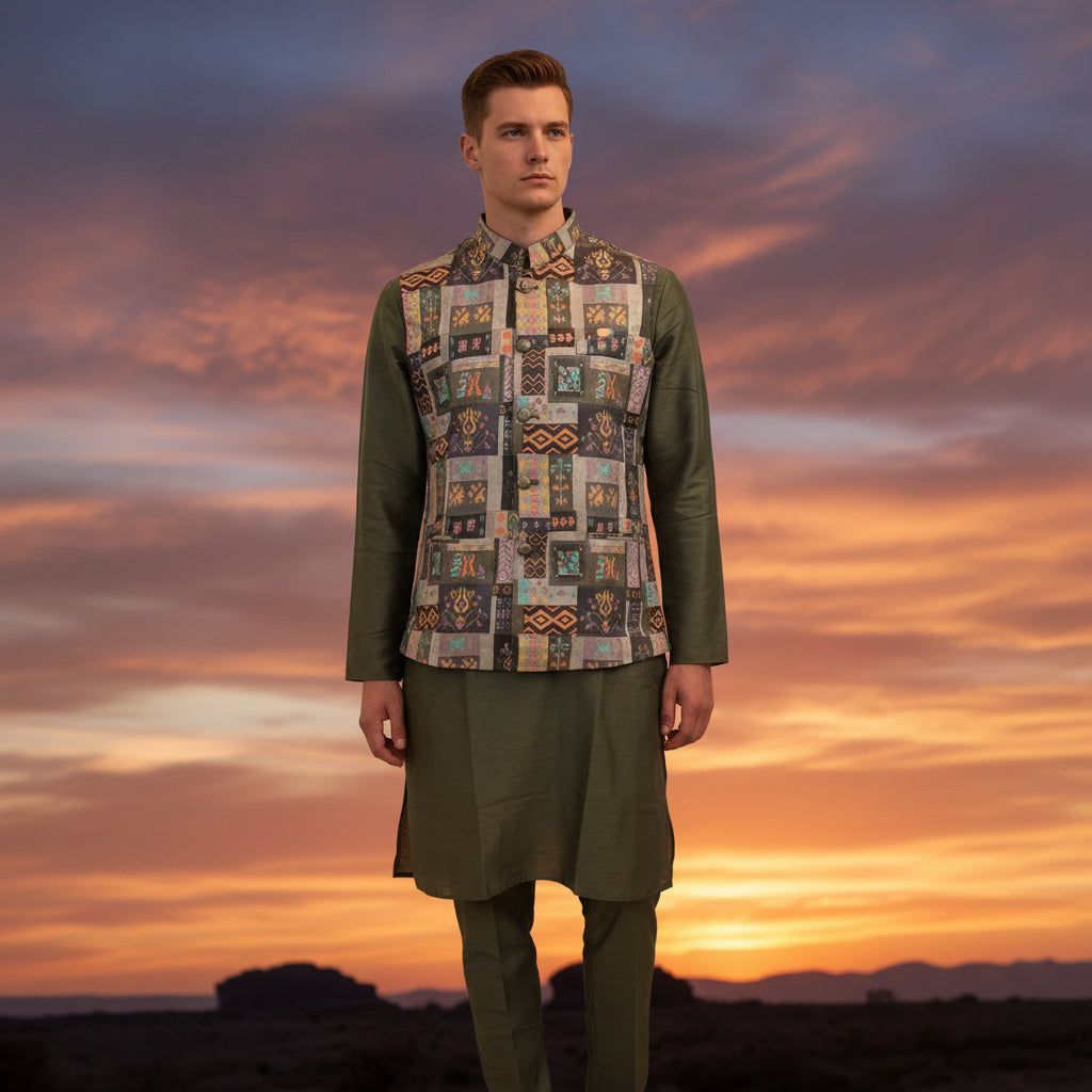 Cotton Silk Blend Kurta Set 3 Pc