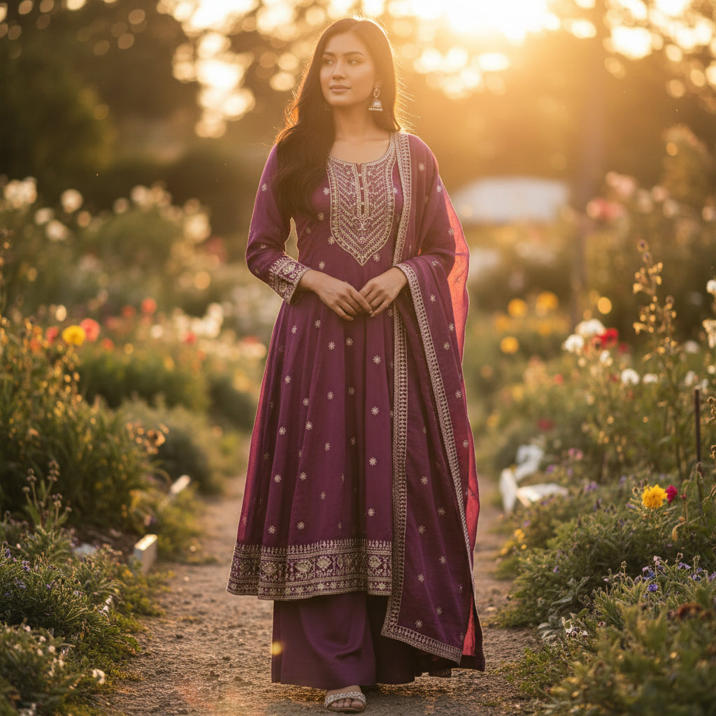 Silk Blend Crinkle Anarkali Set