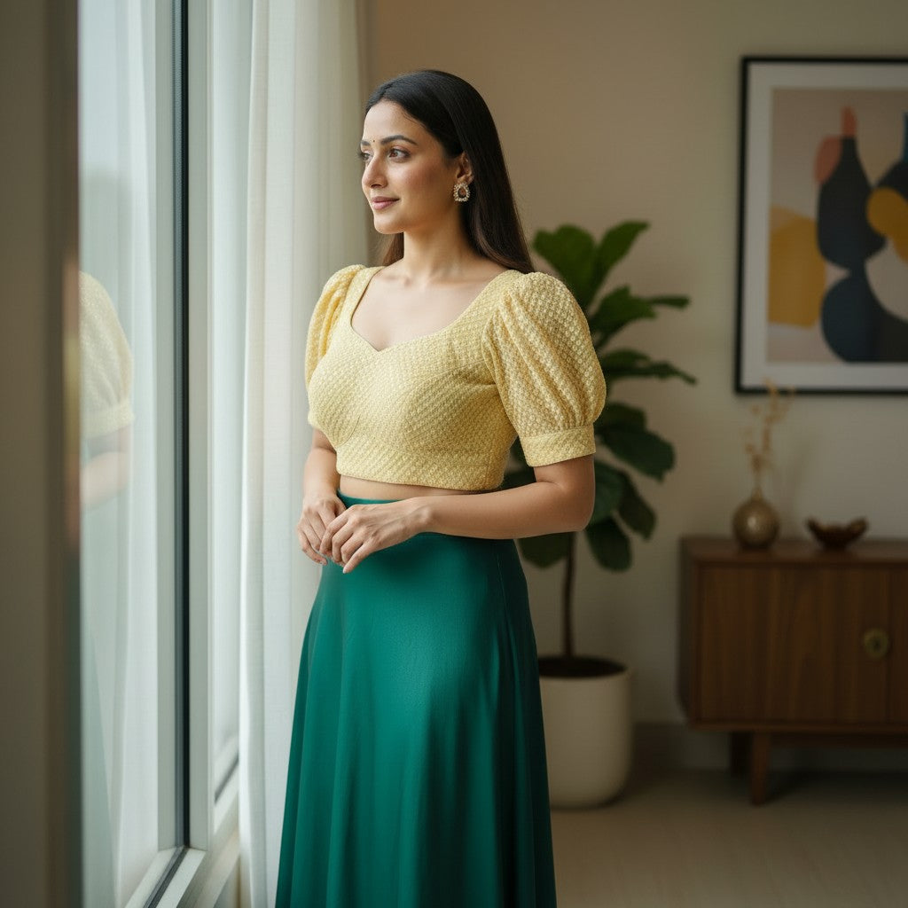 Yellow Chikankari Sequin Blouse