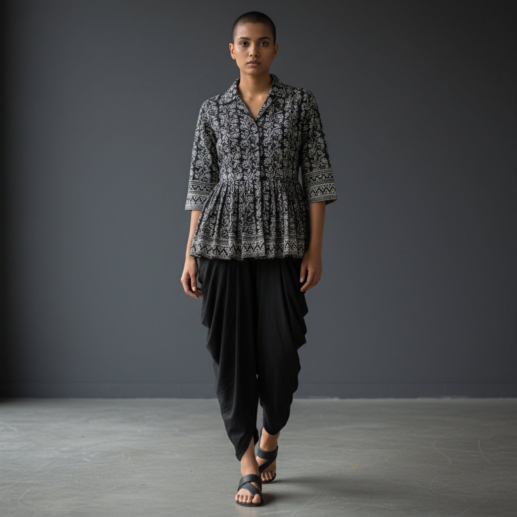 Cotton/Rayon Peplum Tunic with Dhoti Pants