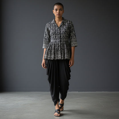 Cotton/Rayon Peplum Tunic with Dhoti Pants