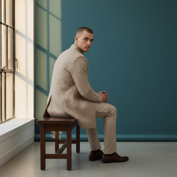 Beige Tailored Textured Jacket for Men