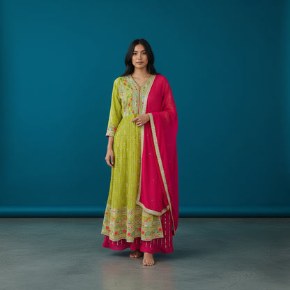 Faux Georgette Deep V-neck Kurta Set