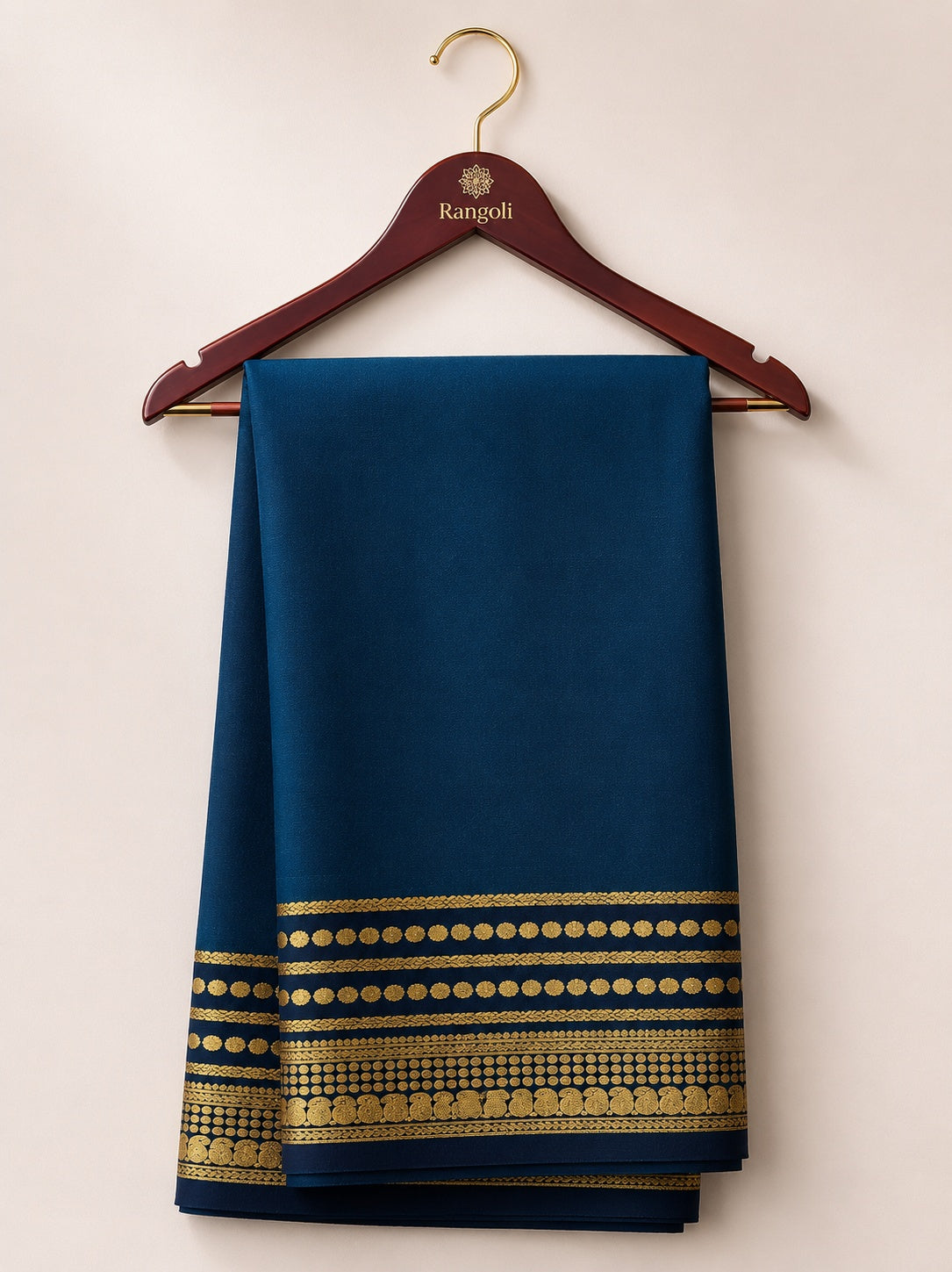 Deep Teal Mysore Pure Silk Saree with Gold Zari Border