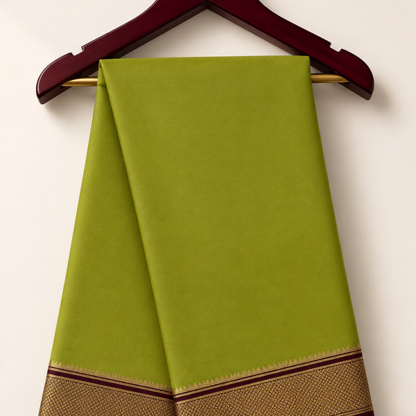 Mysore Pure Silk Gatti Border Saree - Lime Green