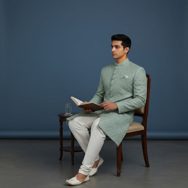Pista Green Embroidered Sherwani