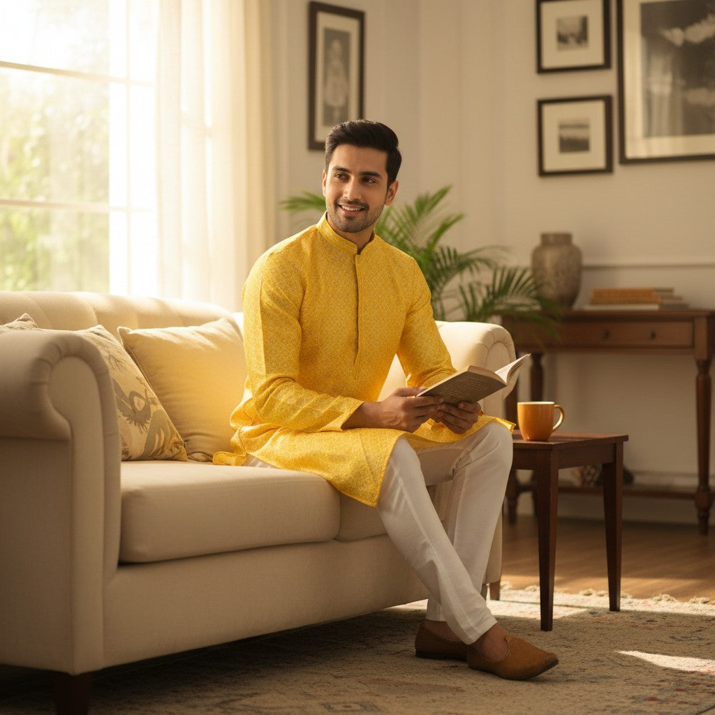 Mustard yellow traditional kurta