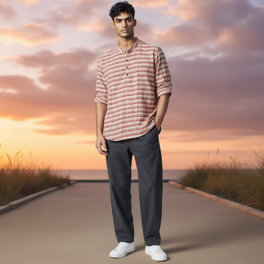 Linen Cotton Striped Half Kurta