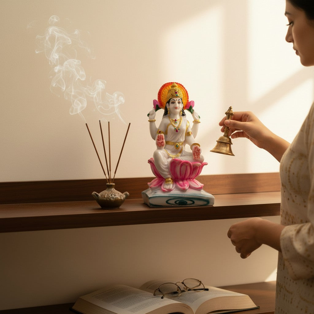 Laxmi Mata Idol on Wooden Shelf