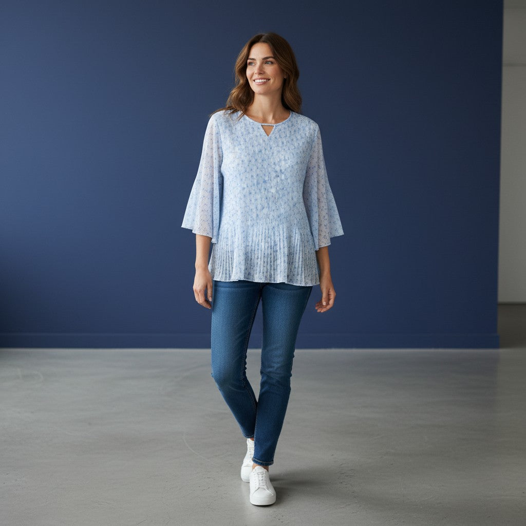 Crinkled Floral Print Top