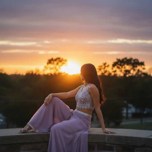 Net Overlay Crop Top with Flowing Palazzo Pants