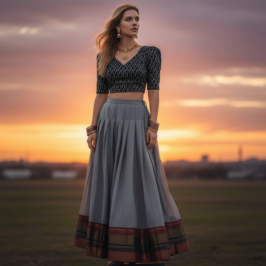 Ikkat Penkalamkari Crop Top