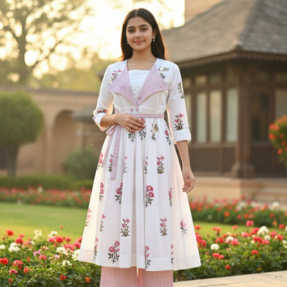 Fine Cotton Kurta Set with Striped Borders