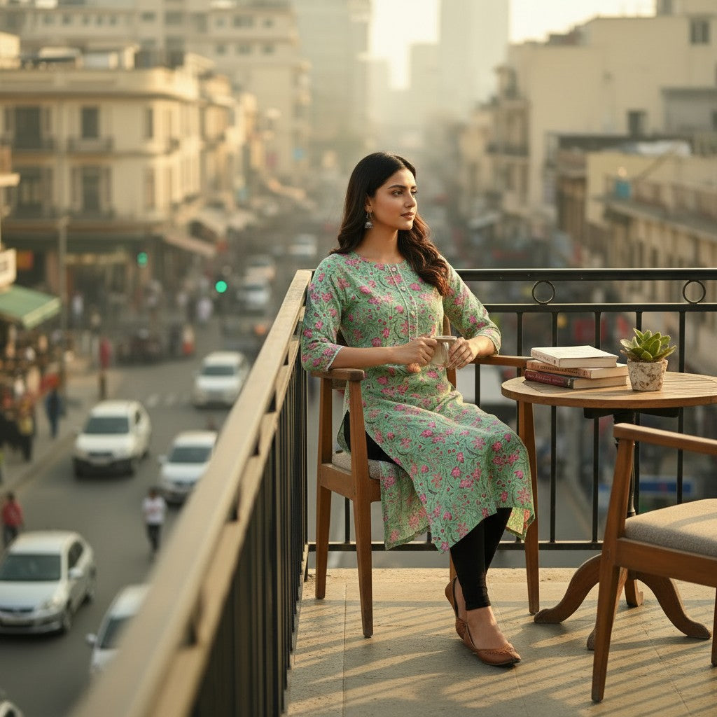Floral Print Kurti with Tassels
