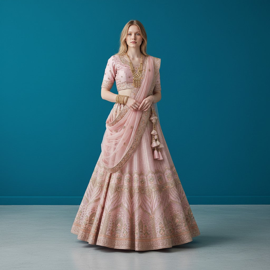 Blush Pink Embroidered Lehenga Set with Dupatta