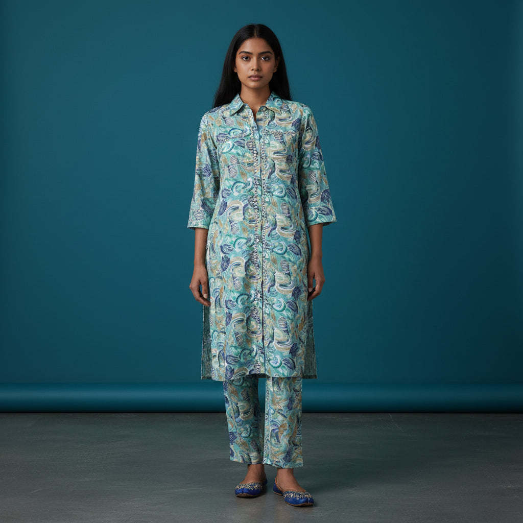 Printed Cotton/Silk Co-ord Set