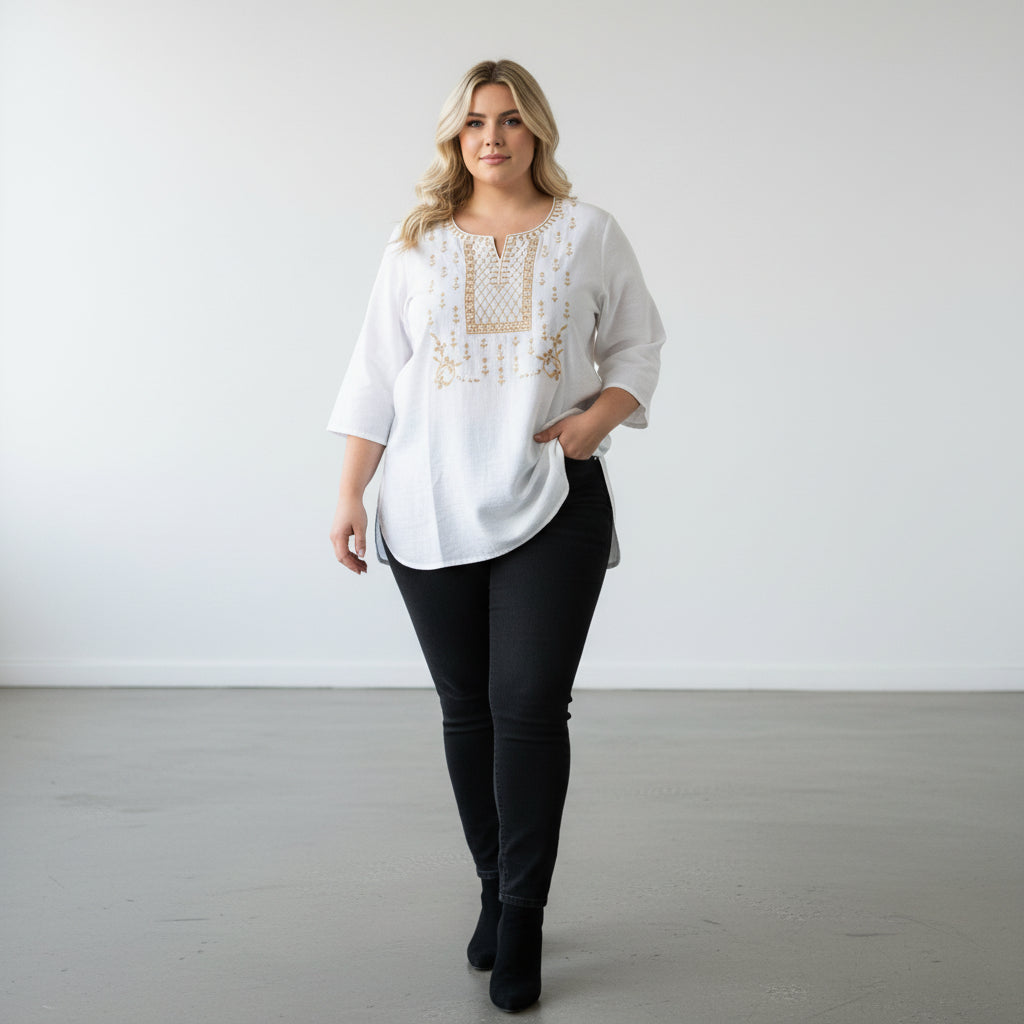 Pale Yellow Mirror Embroidered Tunic
