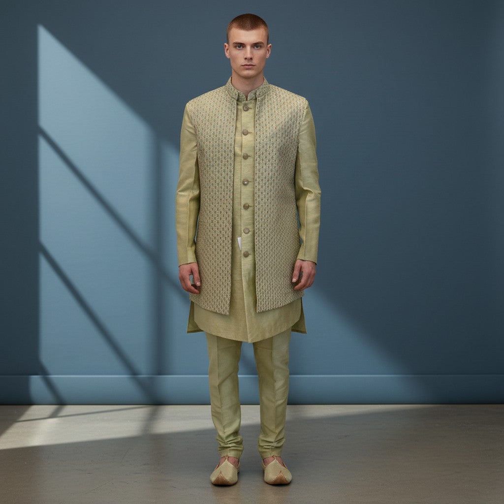 A Multi Colored Self Design Sherwani