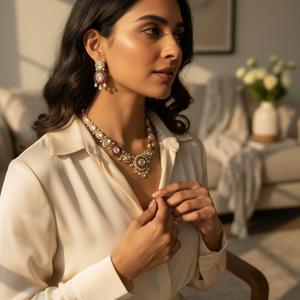 Gold Plated Collar Necklace and Matching Drop Earrings