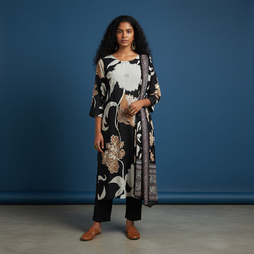 Caramel Floral Print Kurti Set
