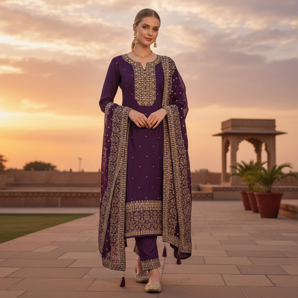 Silk-blend Kurta Set for Elegance