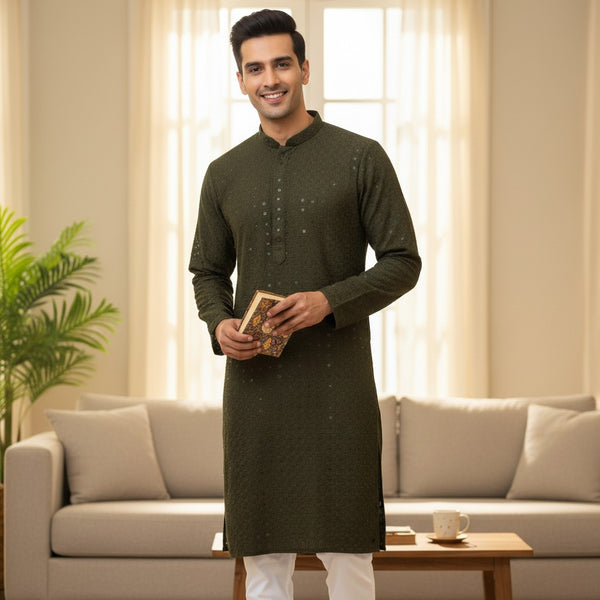 Chikankari Embroidered Sequinned Kurta Set