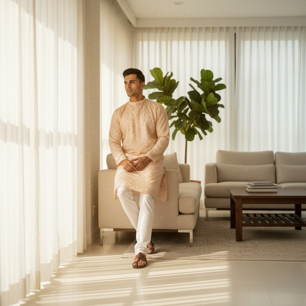 Designer Cream Kurta for Men