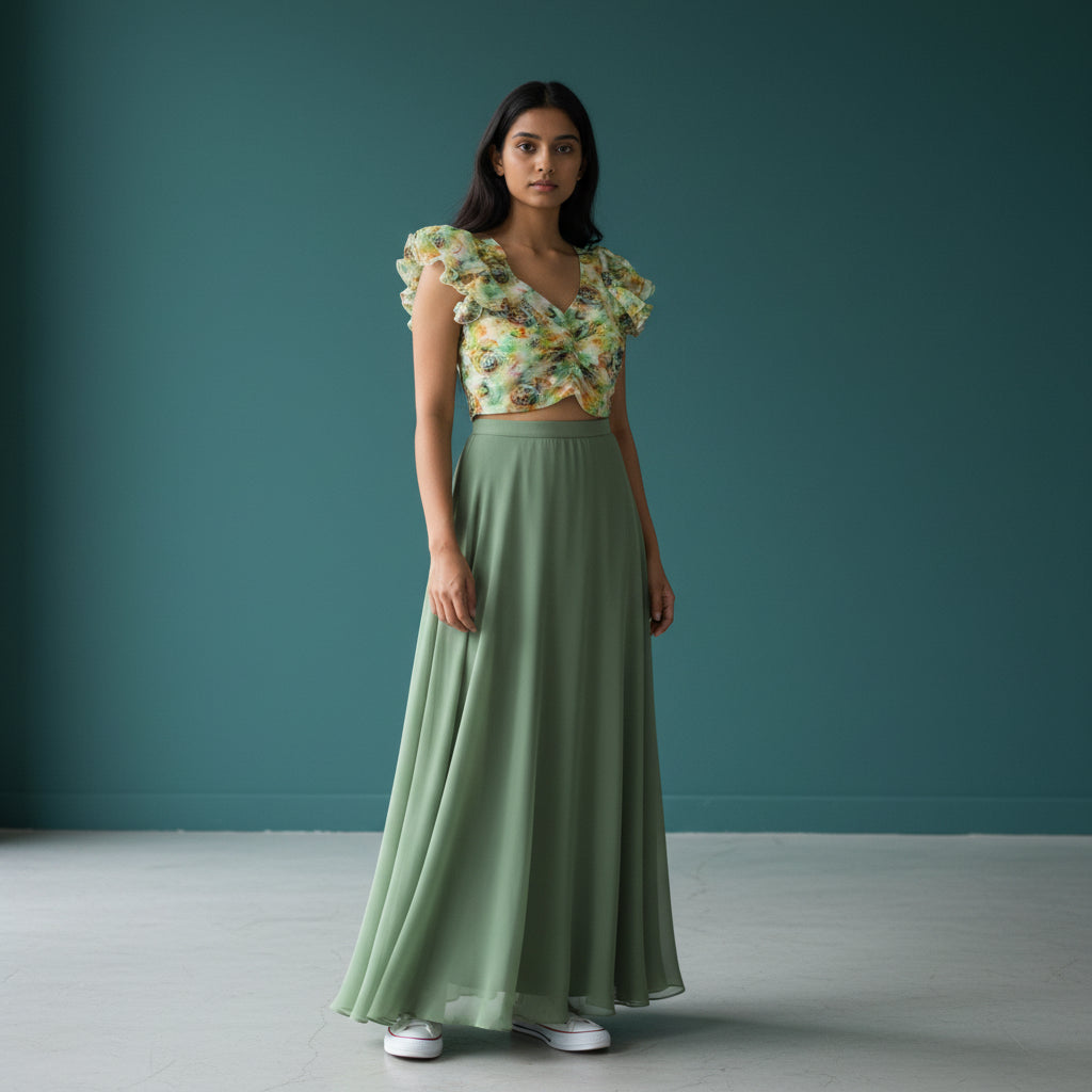 Chiffon Ruffled Sleeve Designer Blouse