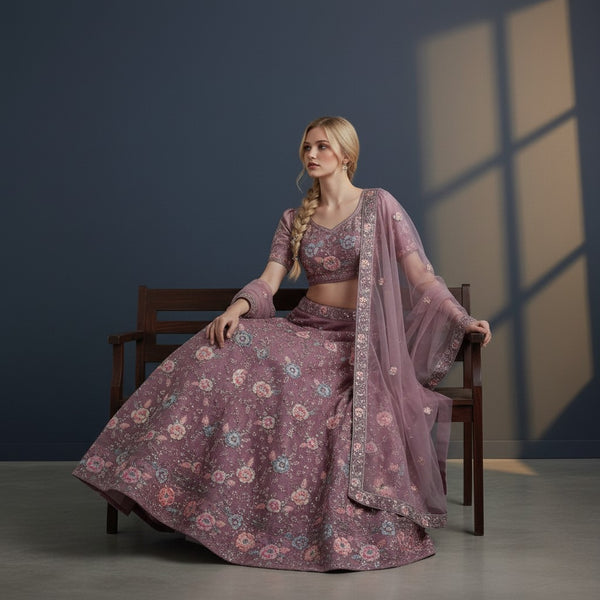 Pastel Floral Sequin Lehenga Choli Set