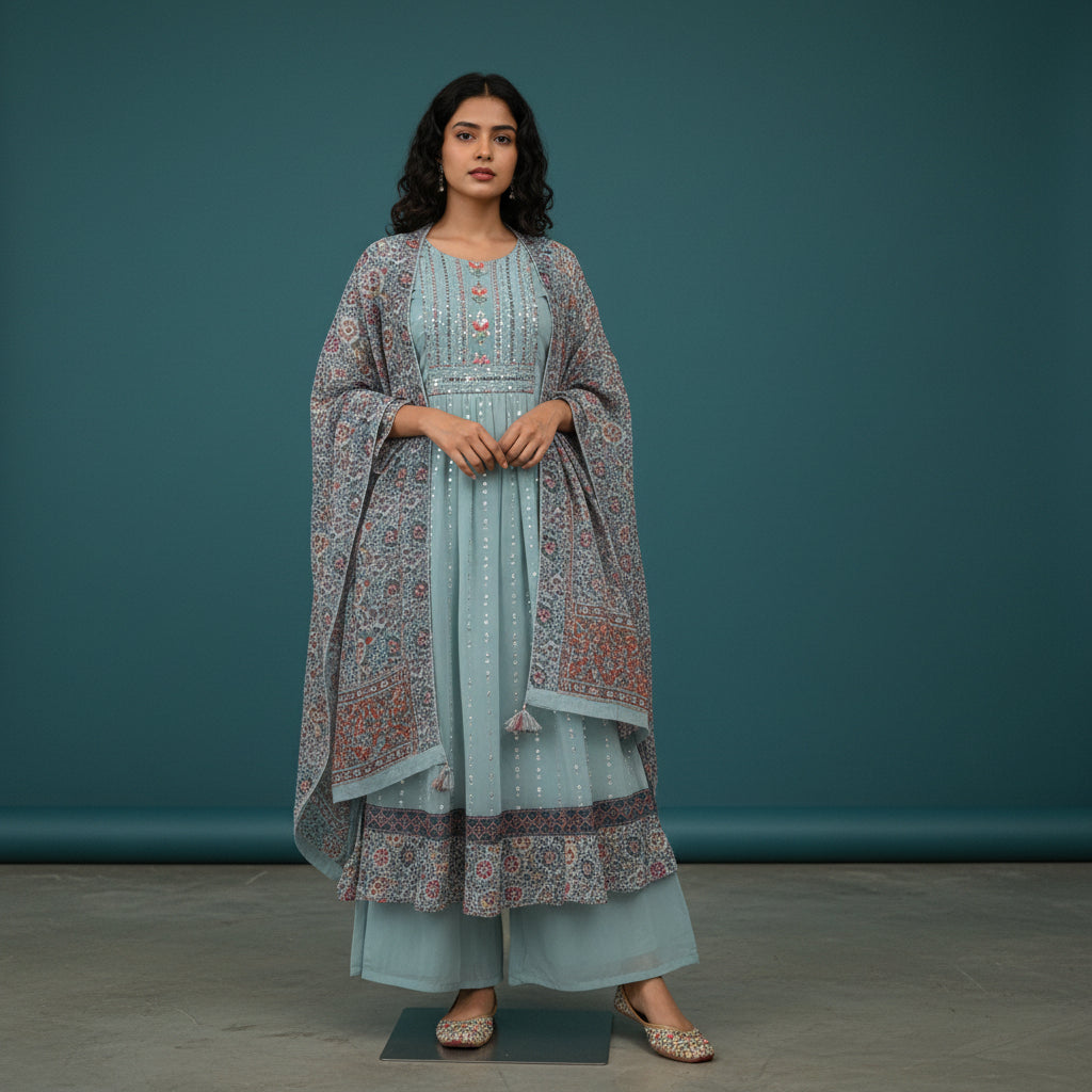 Chiffon Rayon Blend Sharara Set
