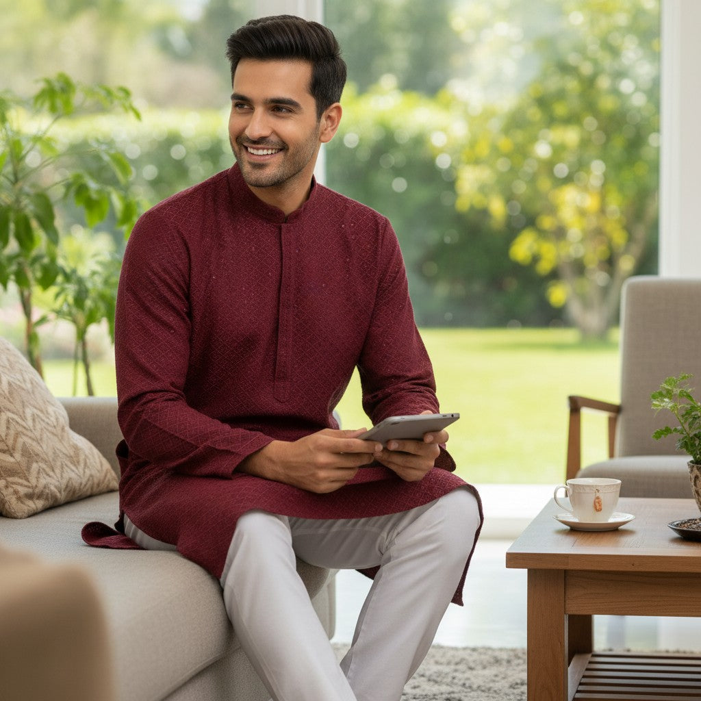 Chikankari Embroidered Sequinned Kurta Set