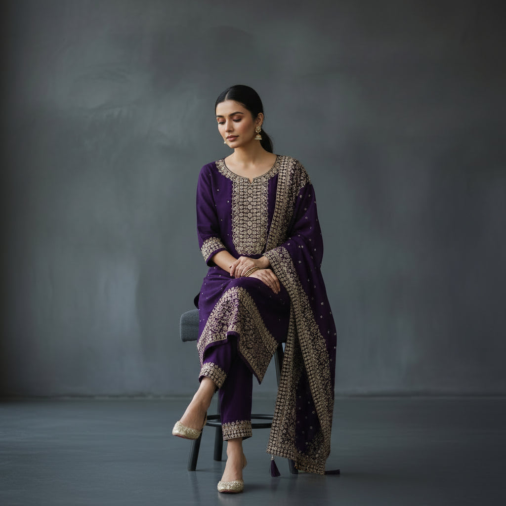 Silk-blend Kurta Set for Elegance