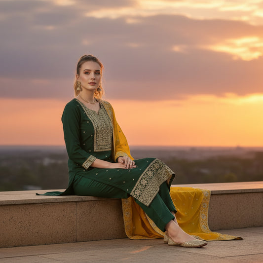 Silk Blend Kurta Set with Zari Embroidery