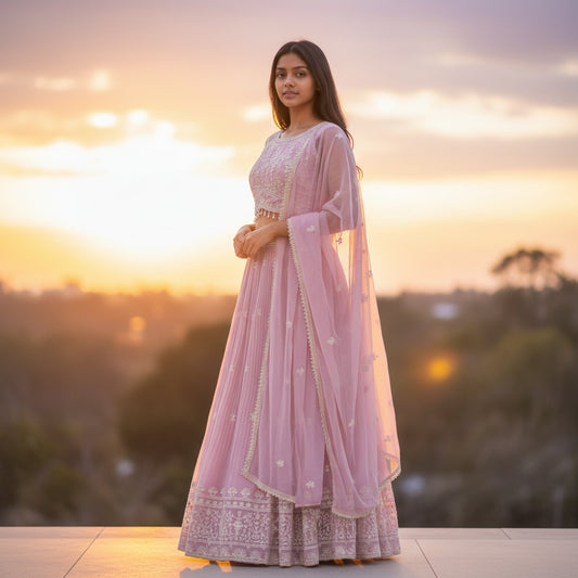 Silk Blend Crop Top with Pleated Skirt for Elegant Occasions