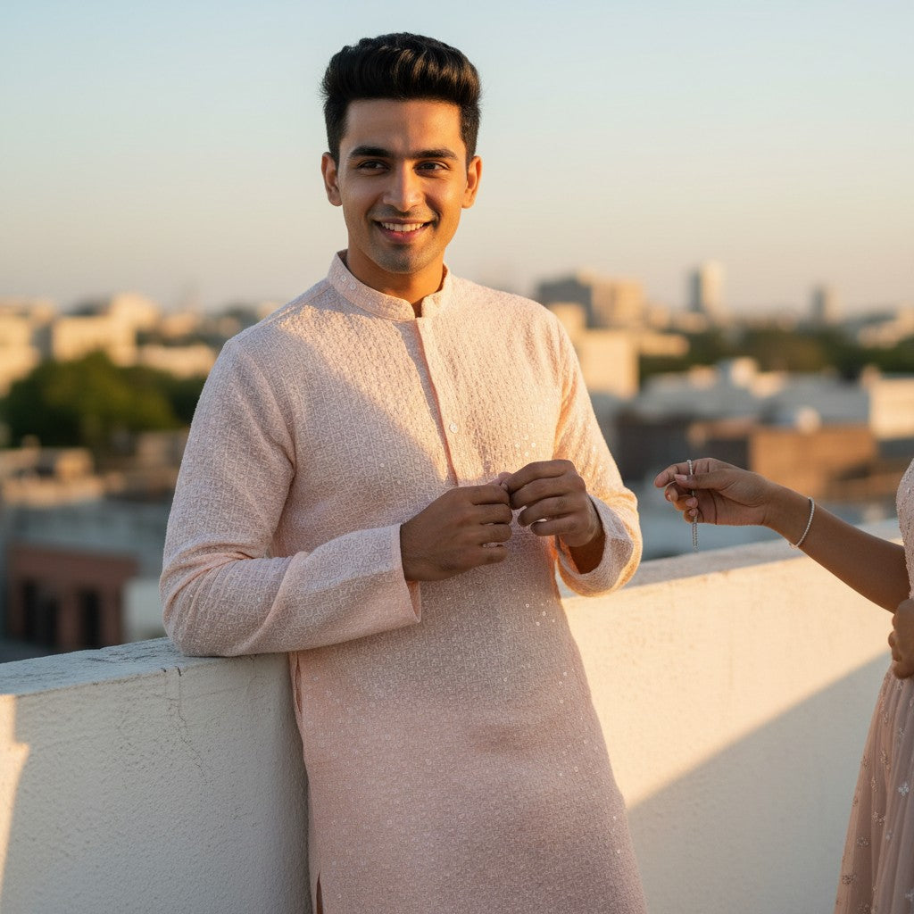 Chikankari Embroidered Sequinned Kurta Set