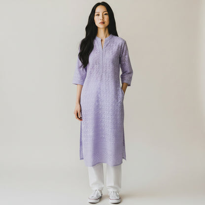 Tulle Chikankari Print Kurta