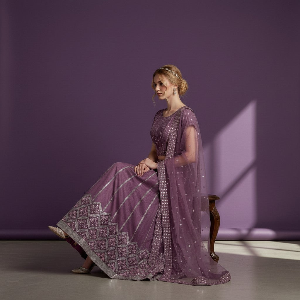 Elegant Plum Lehenga with Sequin Detailing