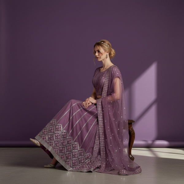 Elegant Plum Lehenga with Sequin Detailing